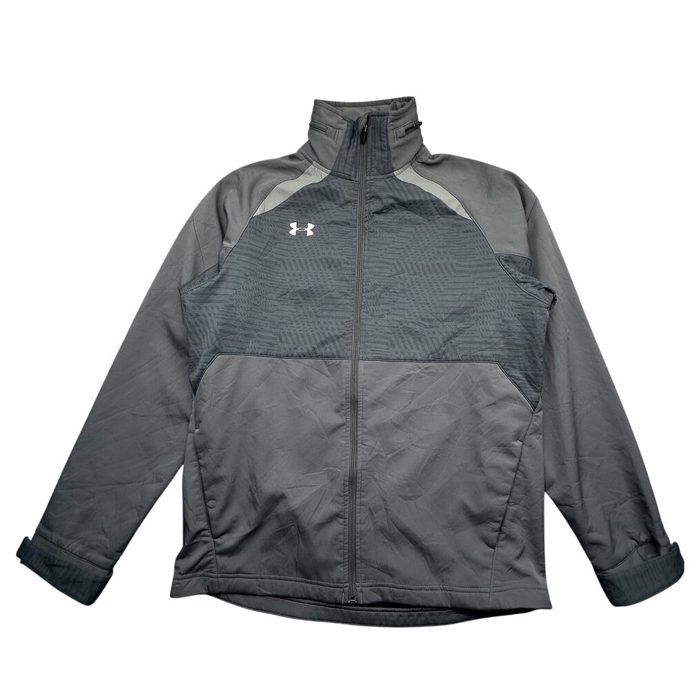 Under Armour Softshell Fleece Lined Hooded Jacket Mens Medium Gray Pockets